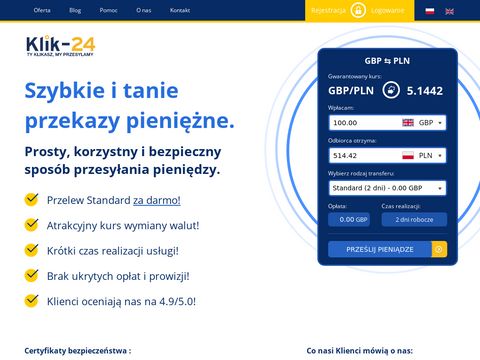 Klik-24.com przelewy walutowe do Polski